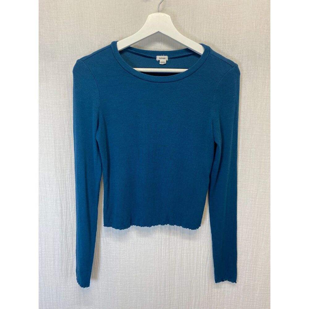 Garage Top Women's Size M Blue Long Sleeve Round Neck